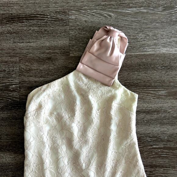 Aidan by Aidan Mattox Blush Ivory One-Shoulder Lace Cocktail Dress & Bow Size 8 - Picture 2 of 11
